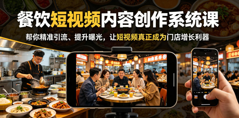 餐饮短视频内容创作系统课，帮你精准引流、提升曝光，让短视频真正成为门店增长利器-副业网