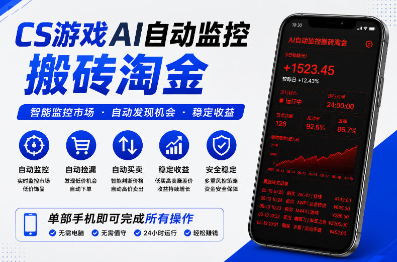 CS游戏AI自动监控搬砖淘金，稳定运行多年，支持任何形式验证，日入300+【揭秘】-副业网