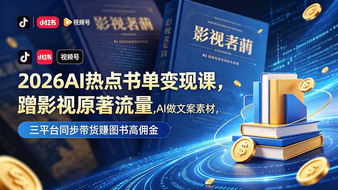 2026AI热点书单变现课，蹭影视原著流量，AI做文案素材，三平台同步带货赚图书高佣金-副业网
