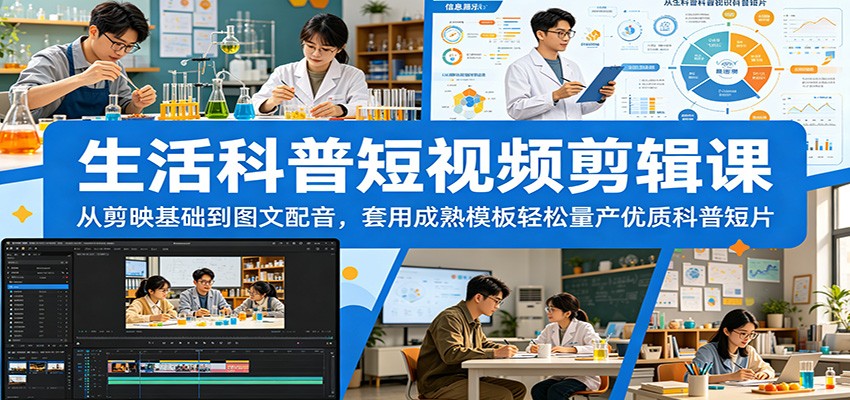 生活科普短视频剪辑课：从剪映基础到图文配音，套用成熟模板轻松量产优质科普短片-副业网