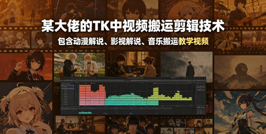 某大佬的TK中视频搬运剪辑技术，包含动漫解说、影视解说、音乐搬运教学视频-副业网