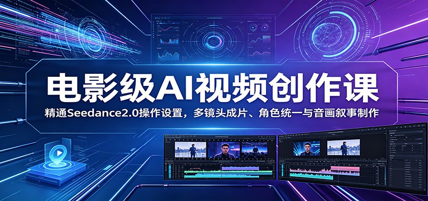 电影级AI视频创作课：精通Seedance2.0操作设置，多镜头成片、角色统一与音画叙事制作-副业网