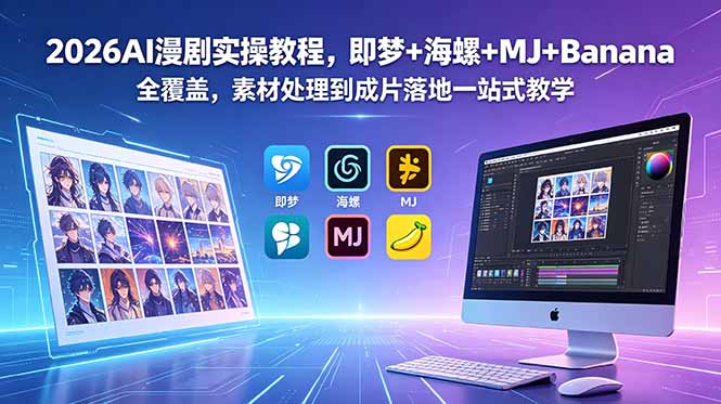 2026AI漫剧实操教程，即梦+海螺+MJ+Banana全覆盖，素材处理到成片落地一站式教学-副业网