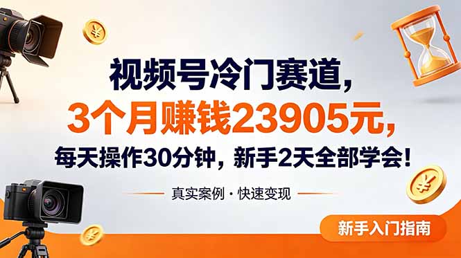 视频号冷门赛道，3个月变现23905元，新手2天学会 每天操作30分钟！-副业网