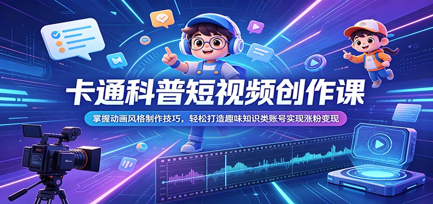 卡通科普短视频创作课：掌握动画风格制作技巧，轻松打造趣味知识类账号实现涨粉变现-副业网