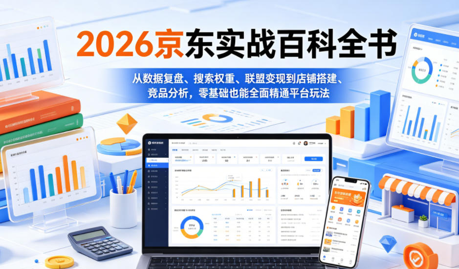 2026京东实战百科全书，从数据复盘、搜索权重、联盟变现到店铺搭建、竞品分析，零基础也能全面精通平台玩法-副业网