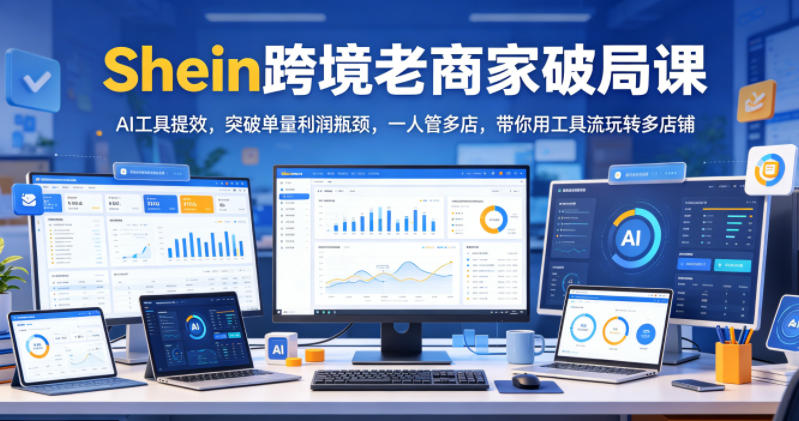 Shein跨境老商家破局课,AI工具提效,突破单量利润瓶颈,一人管多店,带你用工具流玩转多店铺-副业网