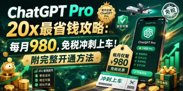 ChatGPT Pro 20x最省钱攻略：每月980，免税冲刺上车！附完整开通方法【文档】-副业网