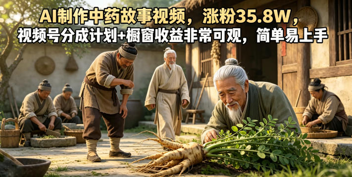 AI制作中药故事视频，涨粉35.8W，视频号分成计划+橱窗收益非常可观，简单易上手-副业网