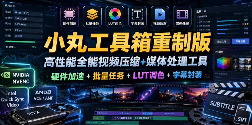 小丸工具箱重制版–高性能全能视频压缩+媒体处理工具｜硬件加速+批量任务+LUT调色+字幕封装-副业网