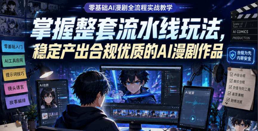 零基础AI漫剧全流程实战教学,掌握整套流水线玩法,稳定产出合规优质的AI漫剧作品-副业网
