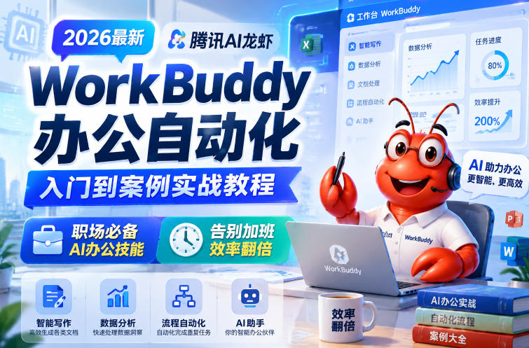 2026最新腾讯AI龙虾WorkBuddy办公自动化入门到案例实战教程，职场必备AI办公技能，告别加班，效率翻倍-副业网