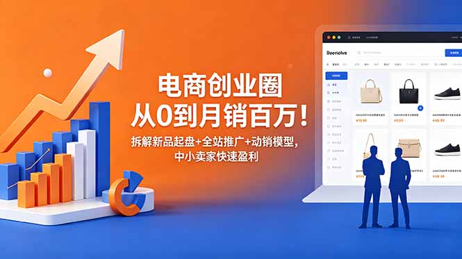 电商创业圈从0到月销百万！拆解新品起盘+全站推广+动销模型，中小卖家快速盈利-副业网