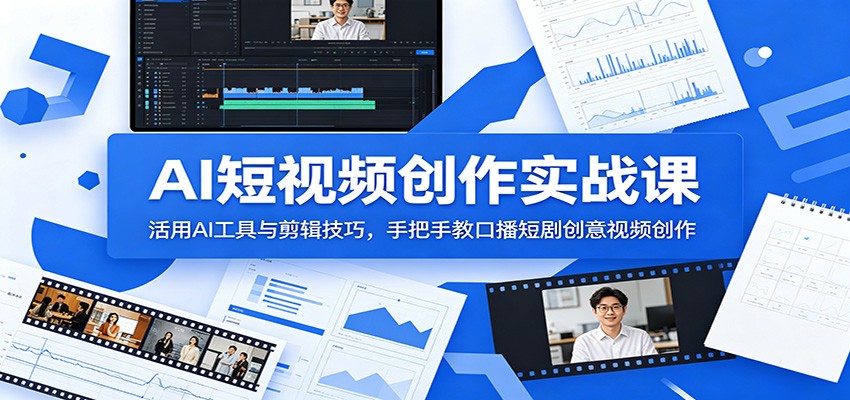 AI短视频创作实战课：活用AI工具与剪辑技巧，手把手教口播短剧创意视频创作-副业网