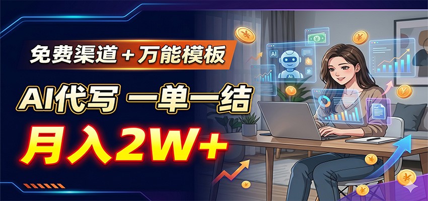 免费渠道+万能模板，AI代写一单一结，月入2W+-副业网