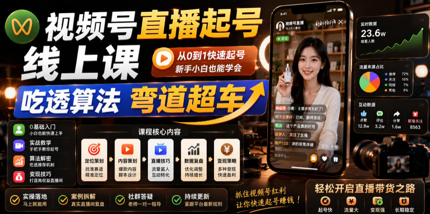 视频号直播起号线上课，吃透算法弯道超车(2026年6月)-副业网