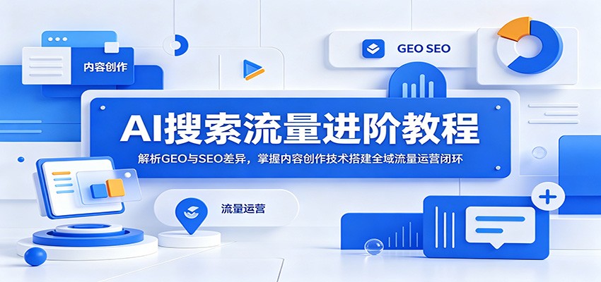 AI搜索流量进阶教程：解析GEO与SEO差异，掌握内容创作技术搭建全域流量运营闭环-副业网