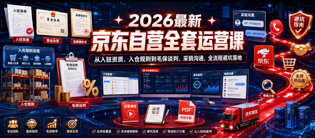 2026最新京东自营全套运营课，从入驻资质、入仓规则到毛保谈判、采销沟通，全流程避坑落地-副业网