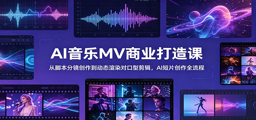 AI音乐MV商业打造课：从脚本分镜创作到动态渲染对口型剪辑，AI短片创作全流程-副业网