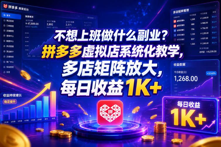 不想上班做什么副业？拼多多虚拟店系统化教学，多店矩阵放大，每日收益1K+【揭秘】-副业网