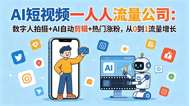 AI短视频一人流量公司：数字人拍摄+AI自动剪辑+热门涨粉，从0到1流量增长-副业网