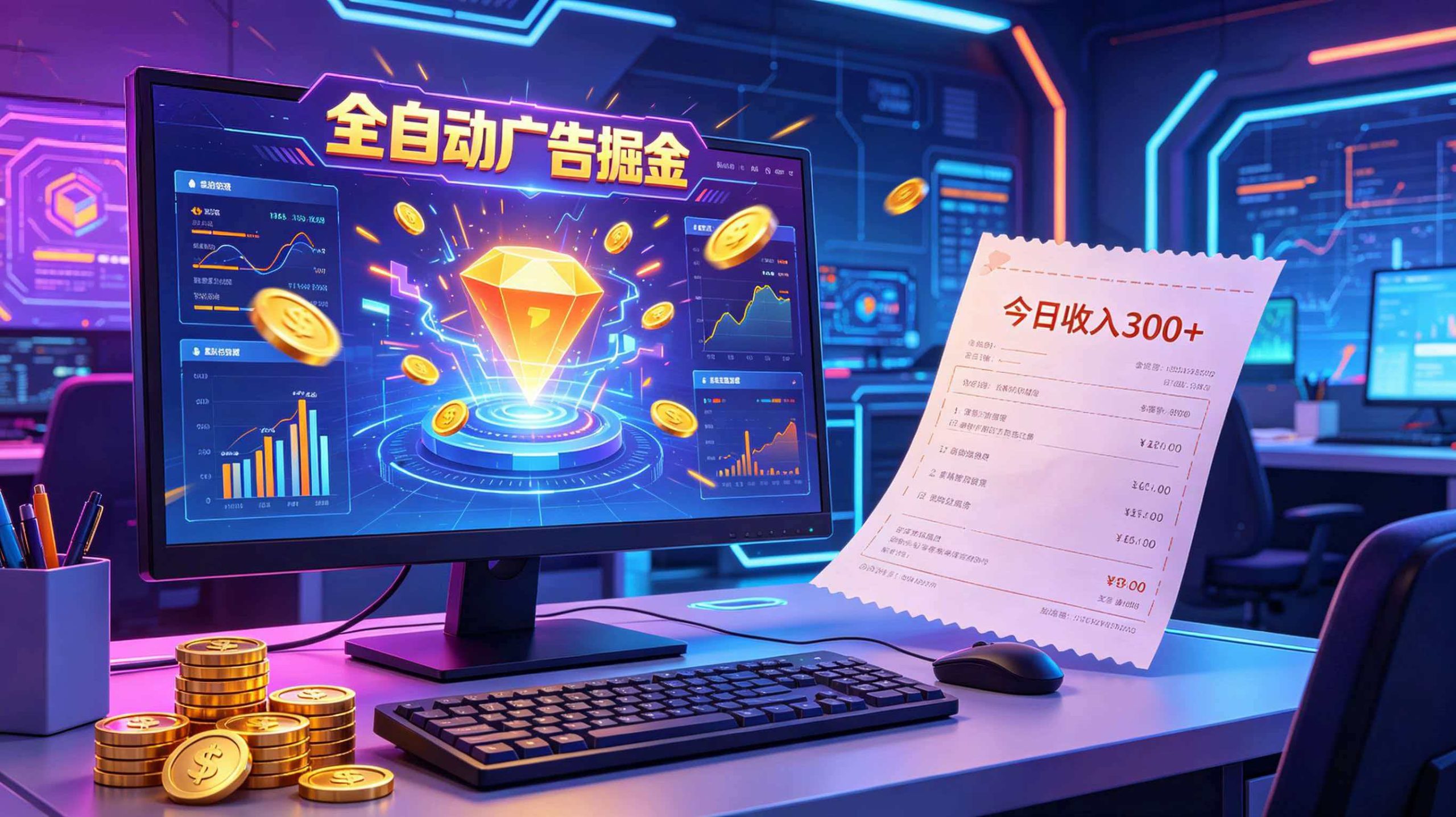 全自动广告掘金，日入300+。全程Ai自动化运行，解放双手，时间自由。收益稳定-副业网