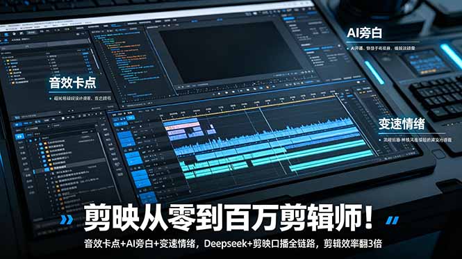 剪映从零到百万剪辑师！音效卡点+AI旁白+变速情绪，Deepseek+剪映口播全链路，剪辑效率翻3倍-副业网