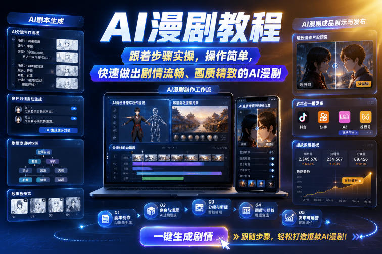 AI漫剧教程，跟着步骤实操，操作简单，快速做出剧情流畅、画质精致的AI漫剧-副业网