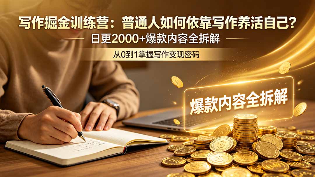 写作掘金训练营：普通人如何依靠写作养活自己？日更2000+爆款内容全拆解-副业网