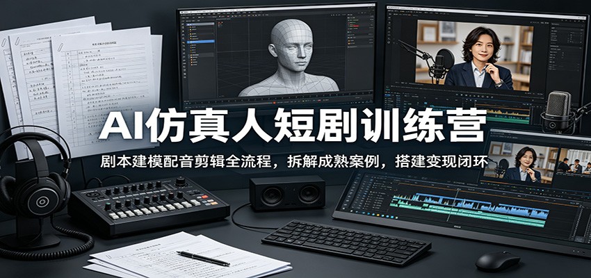 AI仿真人短剧训练营：剧本建模配音剪辑全流程，拆解成熟案例，搭建变现闭环-副业网