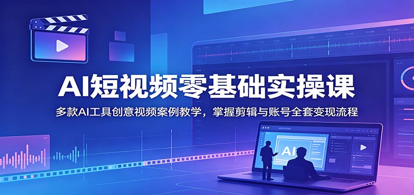 AI短视频零基础实操课：多款AI工具创意视频案例教学，掌握剪辑与账号全套变现流程-副业网