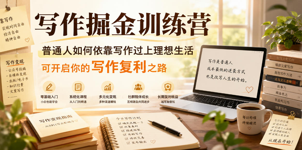 写作掘金训练营，普通人如何依靠写作过上理想生活，可开启你的写作复利之路(更新6月)-副业网