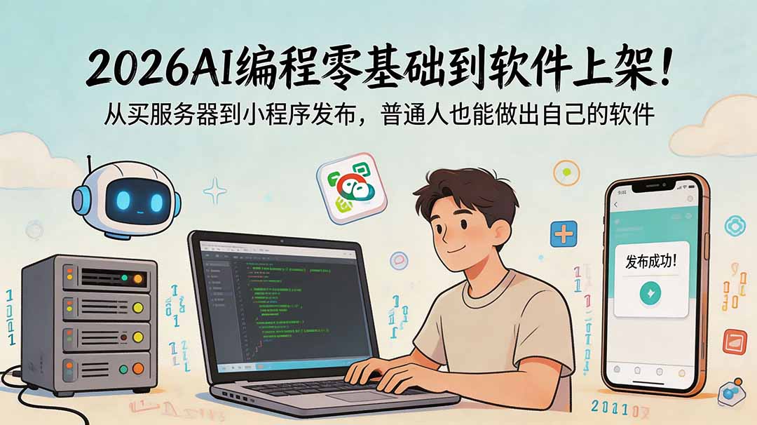 2026AI编程零基础到软件上架！从买服务器到小程序发布，普通人也能做出自己的软件-副业网