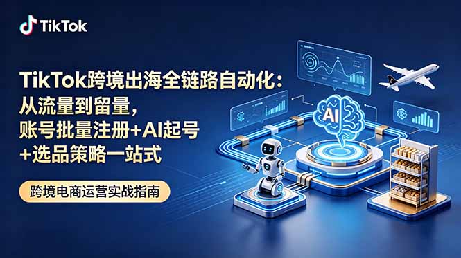 TikTok跨境出海全链路自动化：从流量到留量，账号批量注册+AI起号+选品策略一站式-副业网