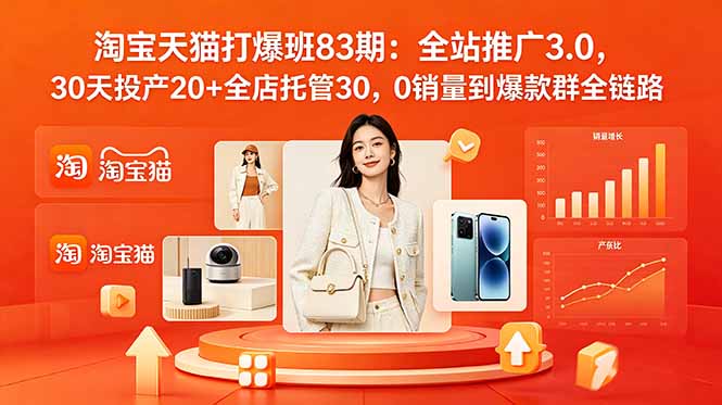2026淘宝天猫打爆班83期：全站推广3.0，30天投产20+全店托管30，0销量到爆款群全链路-副业网