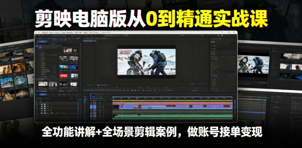 剪映电脑版从0到精通实战课，全功能讲解+全场景剪辑案例，做账号接单变现-副业网
