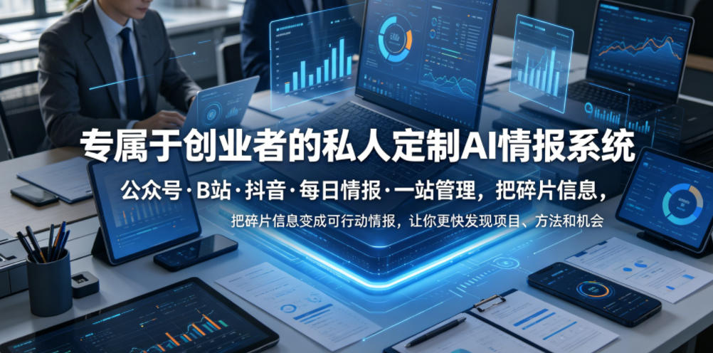 专属于创业者的私人定制AI情报系统，公众号·B站·抖音·每日情报·一站管理，把碎片信息变成可行动情报，让你更快发现项目、方法和机会-副业网