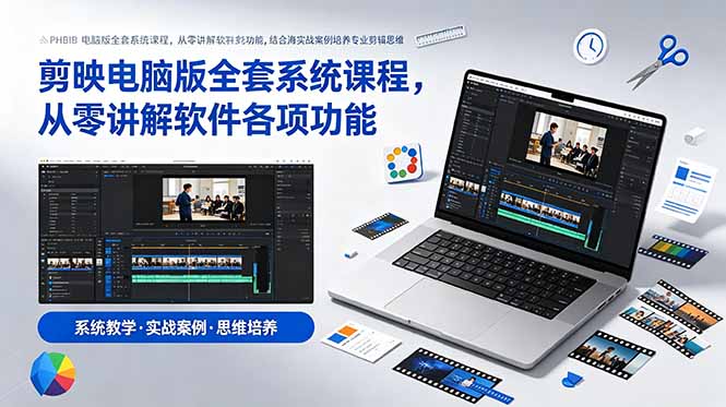 剪映电脑版全套系统课程，从零讲解软件各项功能，结合海量实战案例培养专业剪辑思维-副业网