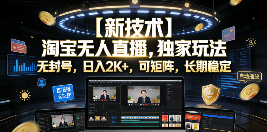 【新技术】淘宝无人直播，独家玩法，无封号，日入2K+，可矩阵，长期稳定【揭秘】-副业网