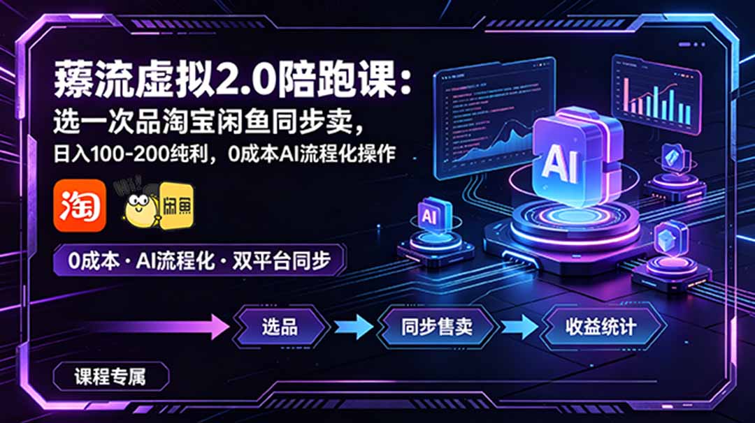 薅流虚拟2.0陪跑课：选一次品淘宝闲鱼同步卖，日入100-200纯利，0成本AI流程化操作-副业网