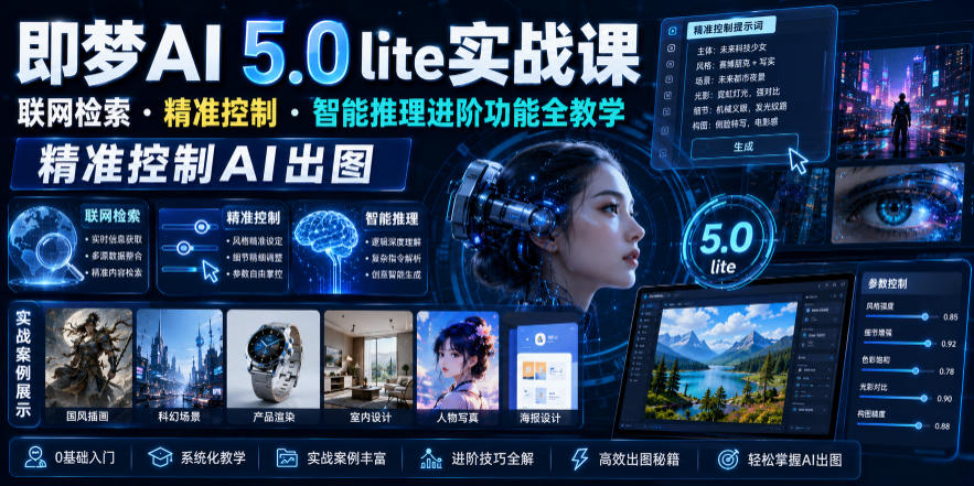 即梦AI 5.0 lite实战课，联网检索・精准控制・智能推理进阶功能全教学，精准控制AI出图-副业网