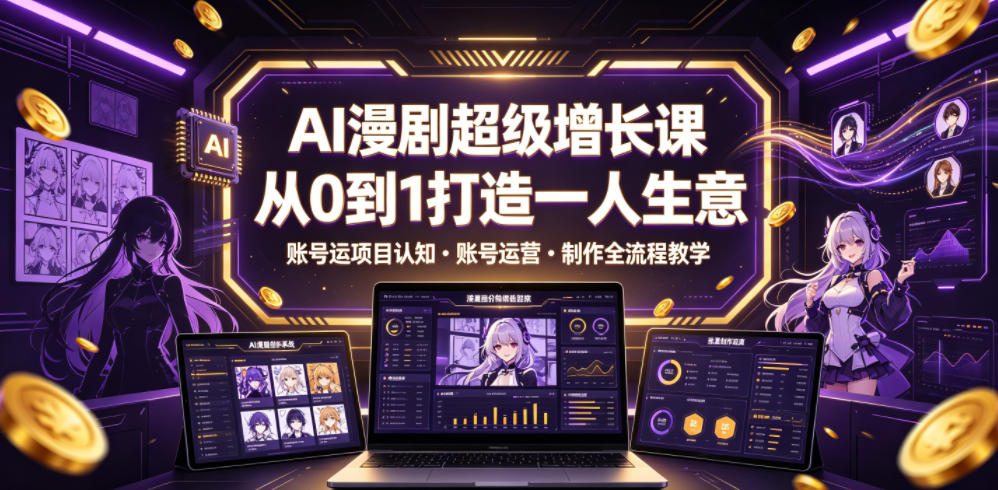 AI漫剧超级增长课,从0到1打造一人生意,项目认知・账号运营・制作全流程教学-副业网