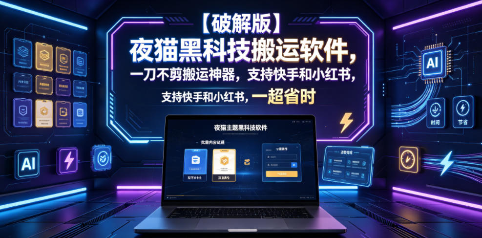 【破解版】夜猫黑科技搬运软件,一刀不剪搬运神器,支持快手和小红书,一键搬运超省时!-副业网