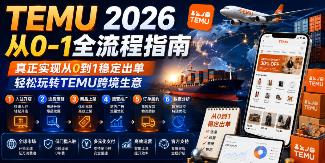 TEMU 2026从0-1全流程指南,真正实现从0到1稳定出单,轻松玩转TEMU跨境生意-副业网