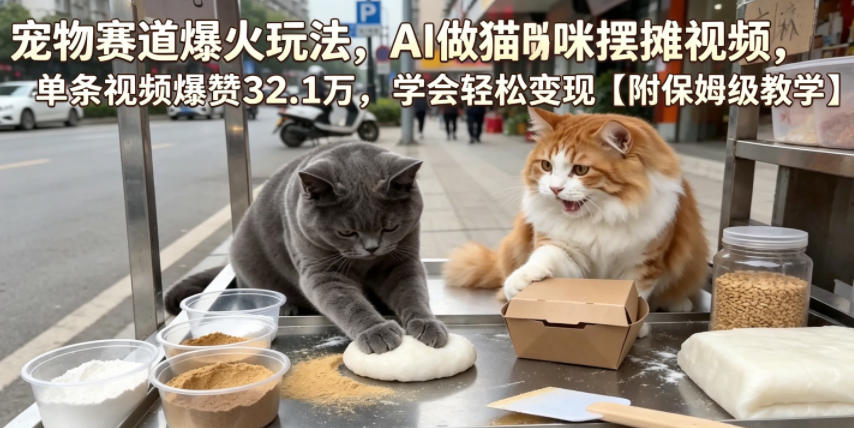 宠物赛道爆火玩法,AI做猫咪摆摊视频,单条视频爆赞32.1万,学会轻松变现【附保姆级教学】-副业网