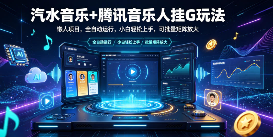 汽水音乐+腾讯音乐人挂G玩法,懒人项目,全自动运行,小白轻松上手,可批量矩阵放大【揭秘】-副业网