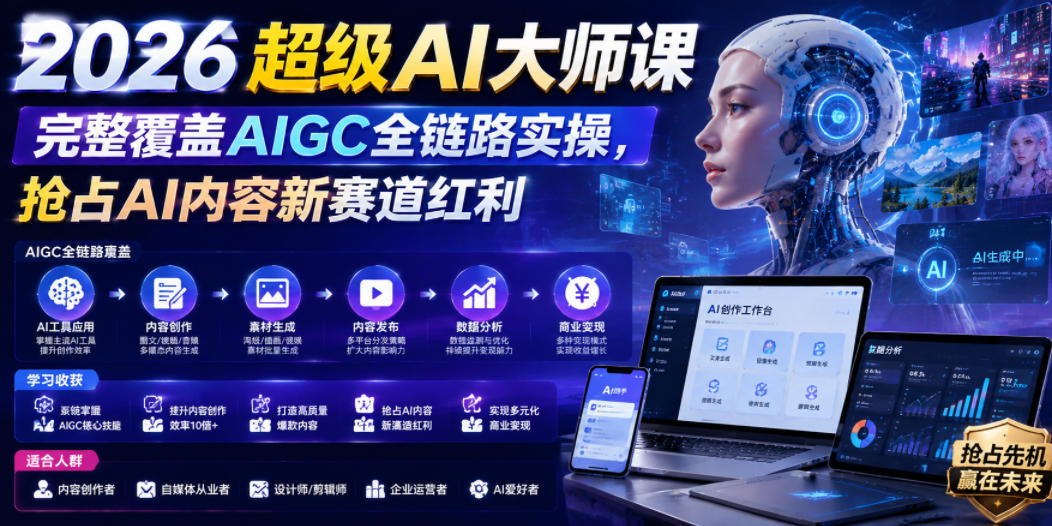 2026超级AI大师课，完整覆盖AIGC全链路实操，抢占AI内容新赛道红利-副业网