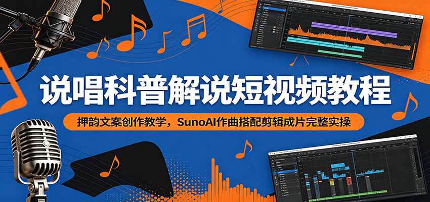说唱科普解说短视频教程：押韵文案创作教学，SunoAI作曲搭配剪辑成片完整实操-副业网