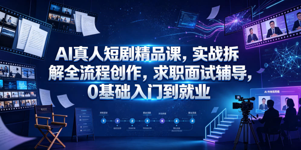 AI真人短剧精品课，实战拆解全流程创作，求职面试辅导，0基础入门到就业-副业网
