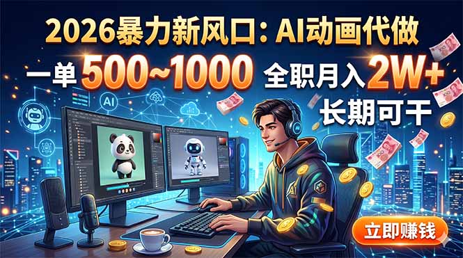 2026暴力新风口:AI动画代做,一单500~1000,全职月入2W+,长期可干-副业网